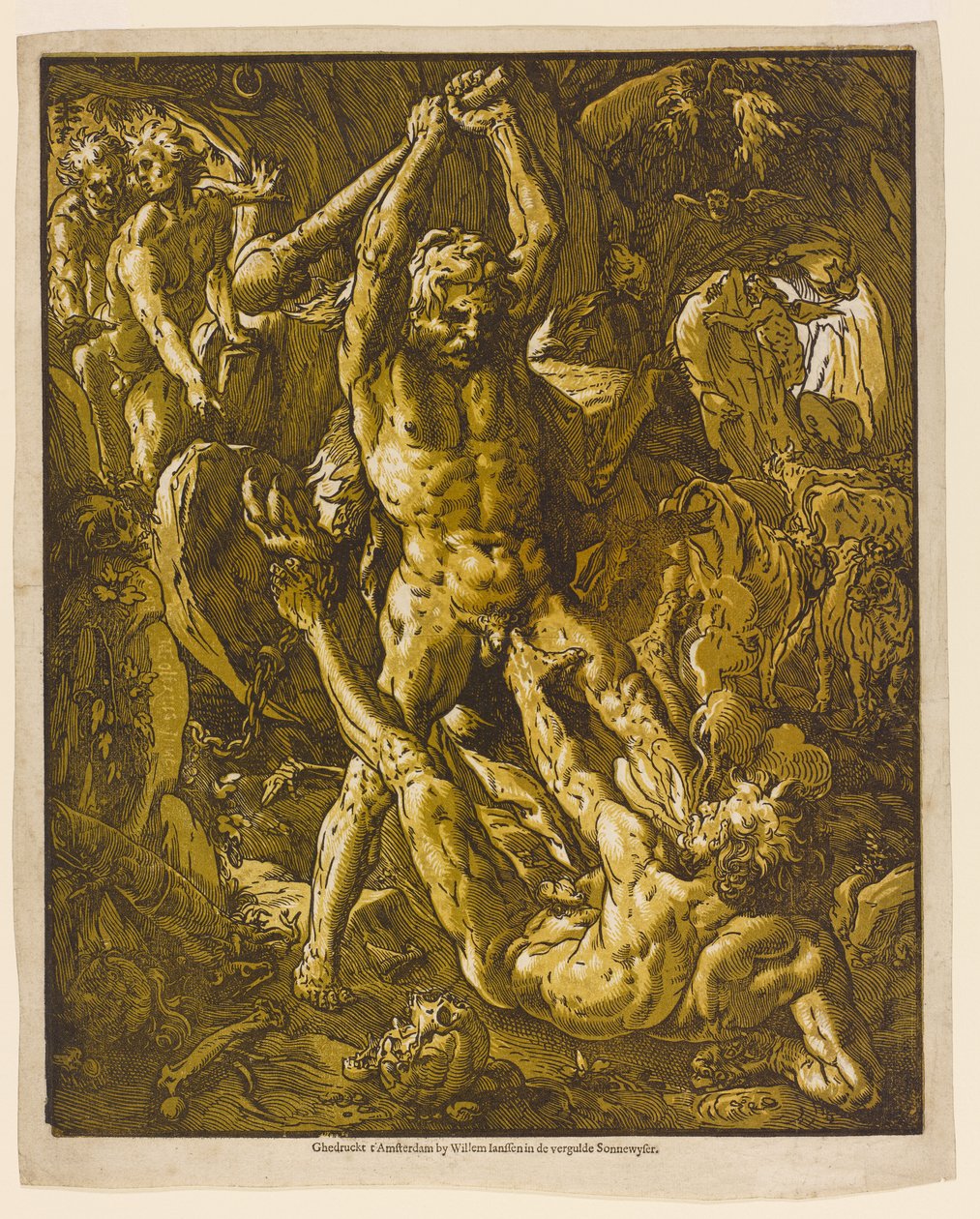 Herkül ve Cacus, 1588 (kağıt üzerine ışık gölgeli gravür) by Hendrik Goltzius