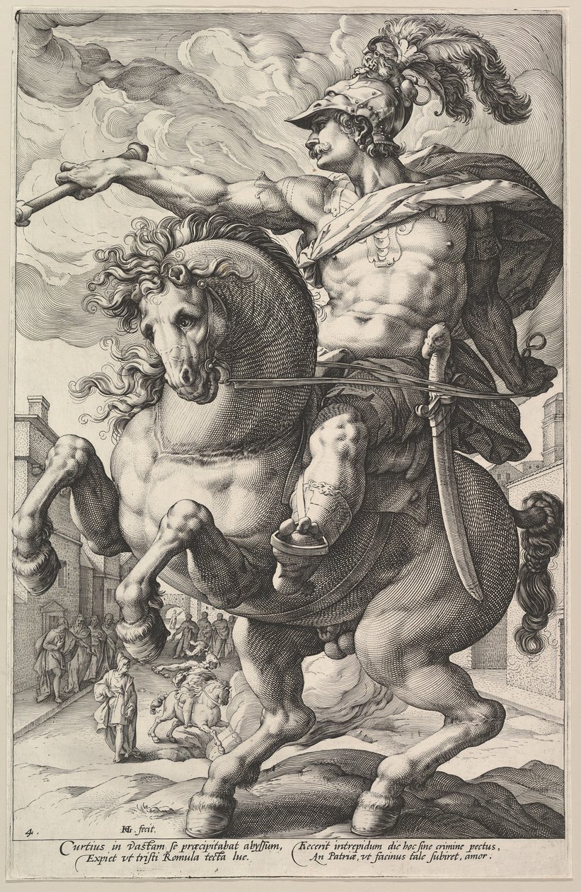 Marcus Curtius, The Roman Heroes dizisinden, 1586. by Hendrik Goltzius