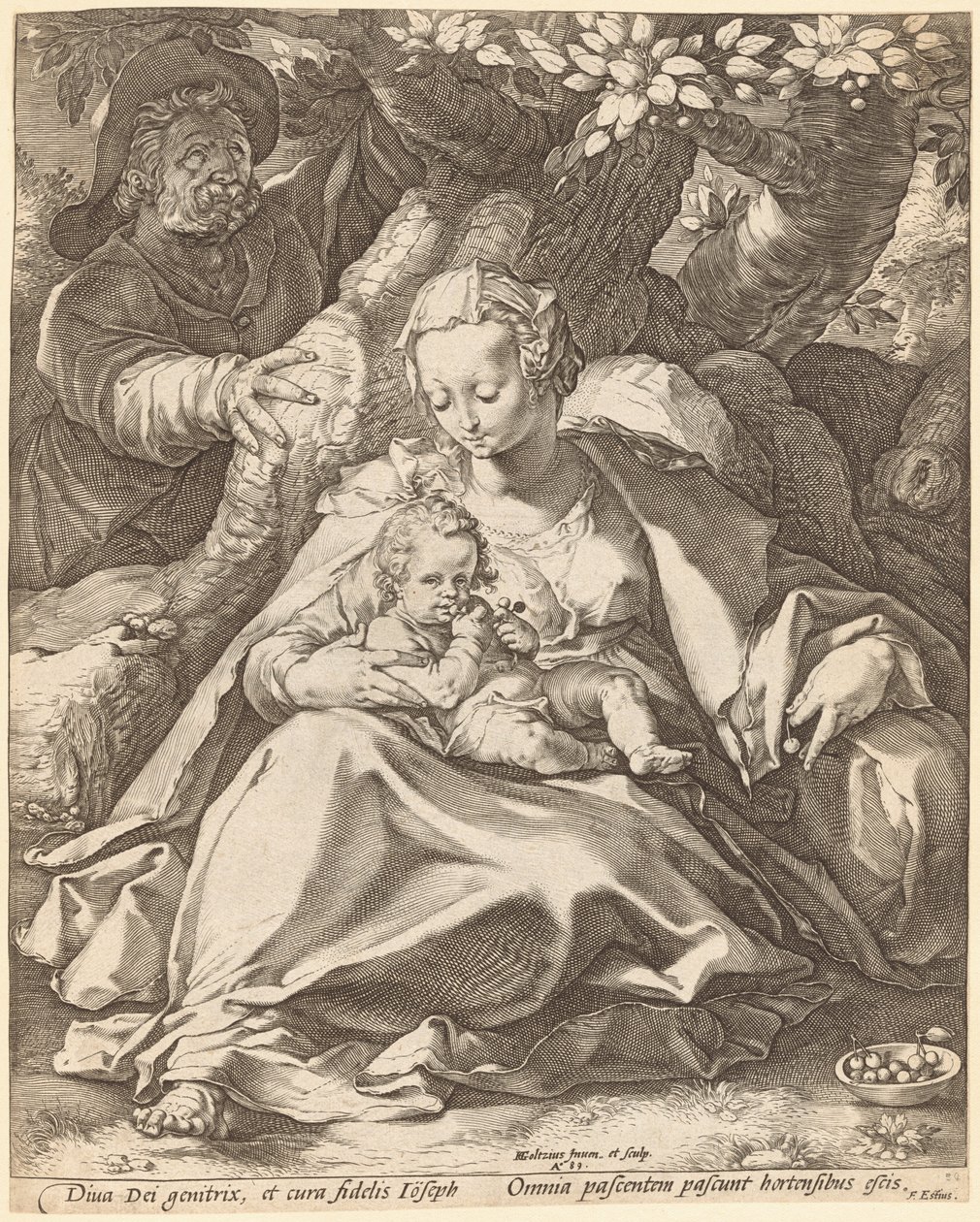 Bir Kiraz Ağacının Altında Kutsal Aile by Hendrik Goltzius