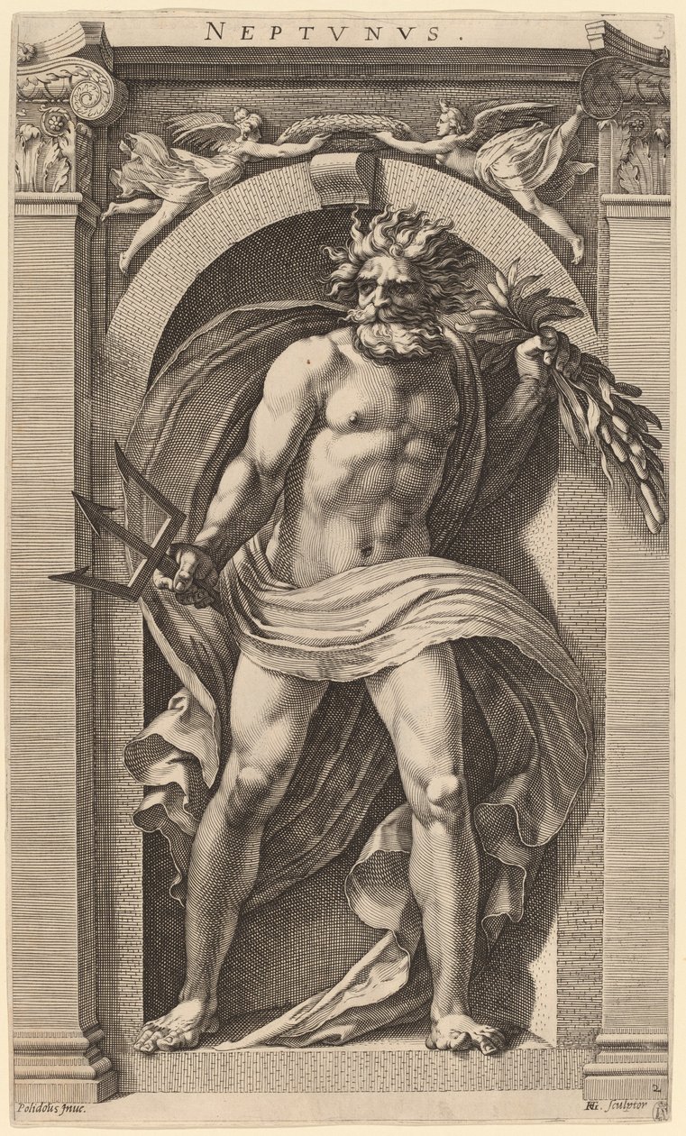Neptün by Hendrik Goltzius after Polidoro da Caravaggio