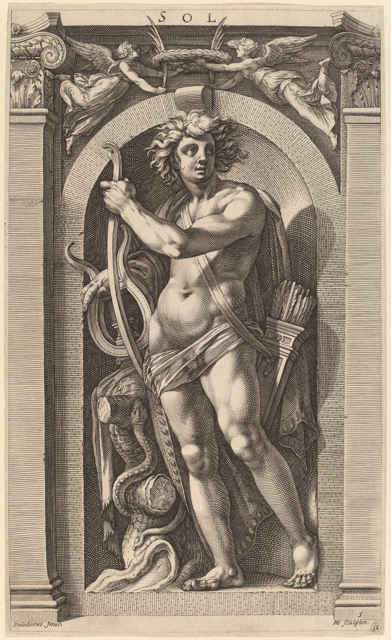Sol veya Apollon by Hendrik Goltzius after Polidoro da Caravaggio