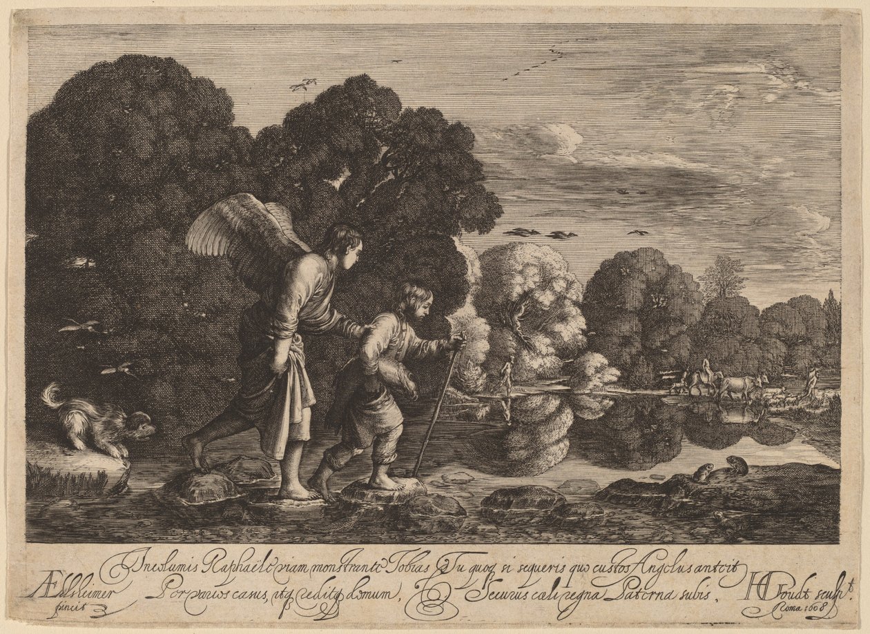 Tobias ve Melek (Küçük Tobias) by Hendrik Goudt after Adam Elsheimer