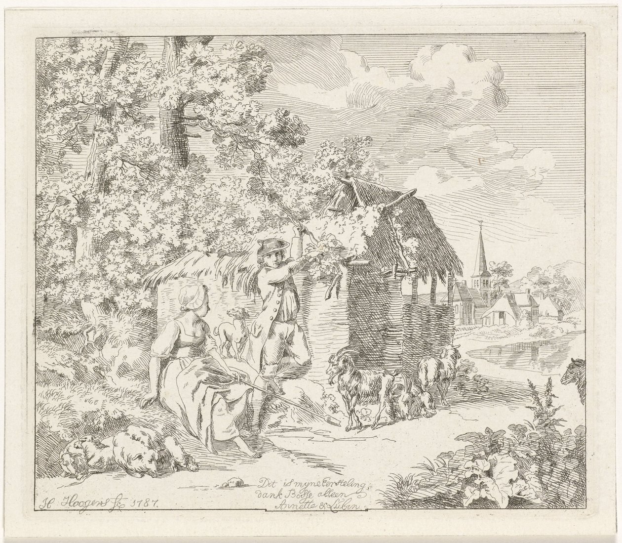 Bir ahır tarafından çoban ve genç adam Annette ve Lubin (nesnedeki başlık) by Hendrik Hoogers