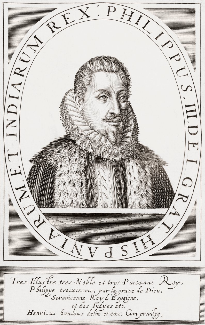 İspanya Kralı III. Philip ve Portekiz Kralı II. Philip olarak, by Hendrik I (after) Hondius
