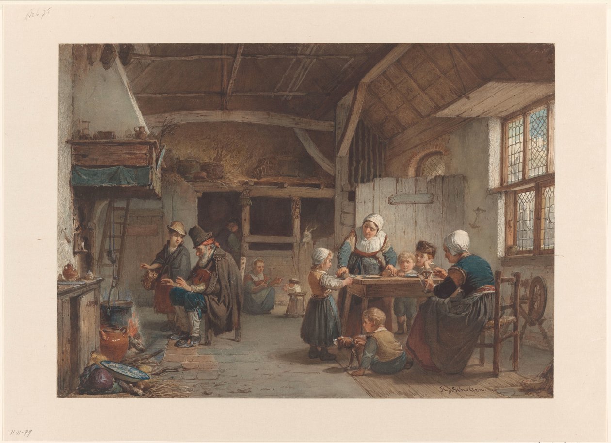 Çiftlik evi iç, mutfakta aile by Hendrik Jacobus Scholten
