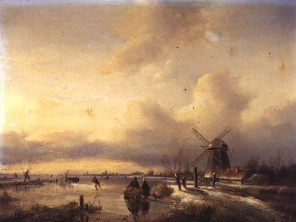 Donmuş Nehir Manzarasındaki Figürler (panel) by Hendrik Jacobus Scholten