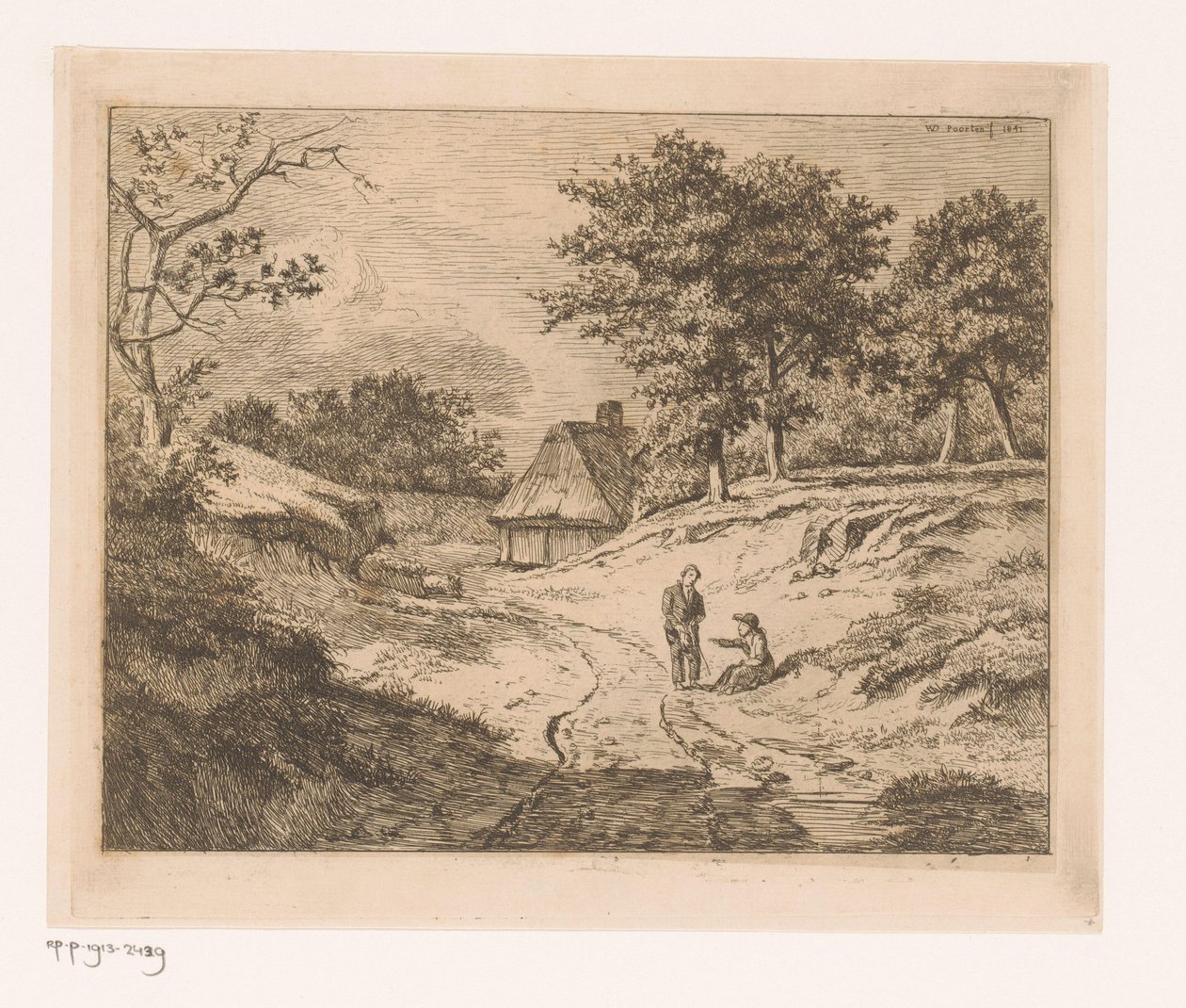Bir kişinin diğerine yol gösterdiği manzara by Hendrik Jozef Franciscus van der Poorten
