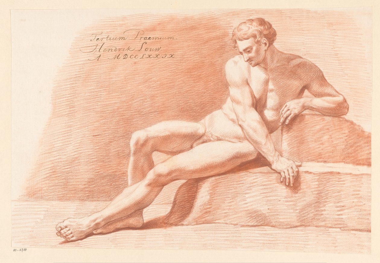 Oturan erkek çıplak, önden bakıldığında (3.lük ödülü 1779) by Hendrik Louw