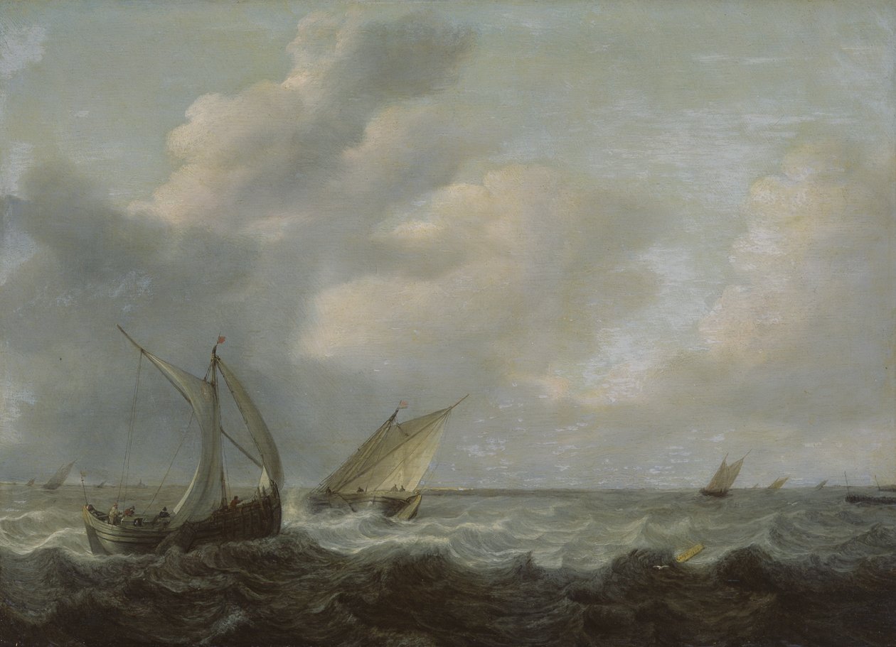 Dalgalı bir denizde balıkçı tekneleri by Hendrik Martensz Sorgh