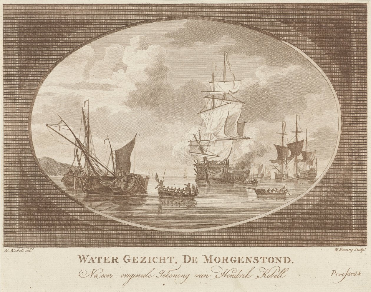Sakin sularda gemiler Su Yüzü, De Morgenstond (nesne üzerindeki başlık) by Hendrik Roosing