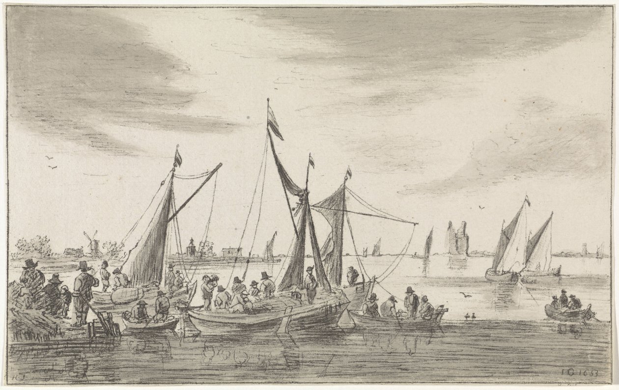 Yelkenli gemilerle nehir manzarası by Hendrik Spilman