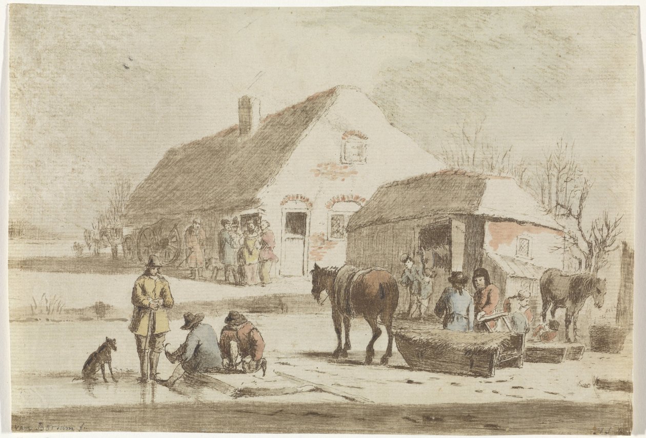Bir çiftlikte buz patencileri ve kızak by Hendrik Spilman