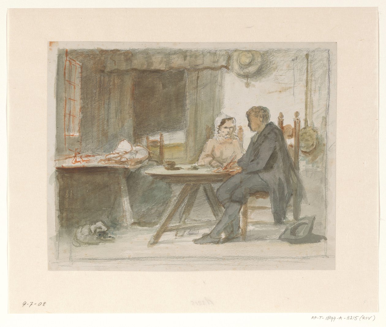Bir masada bir erkek ve bir kadın yazma by Hendrik Valkenburg