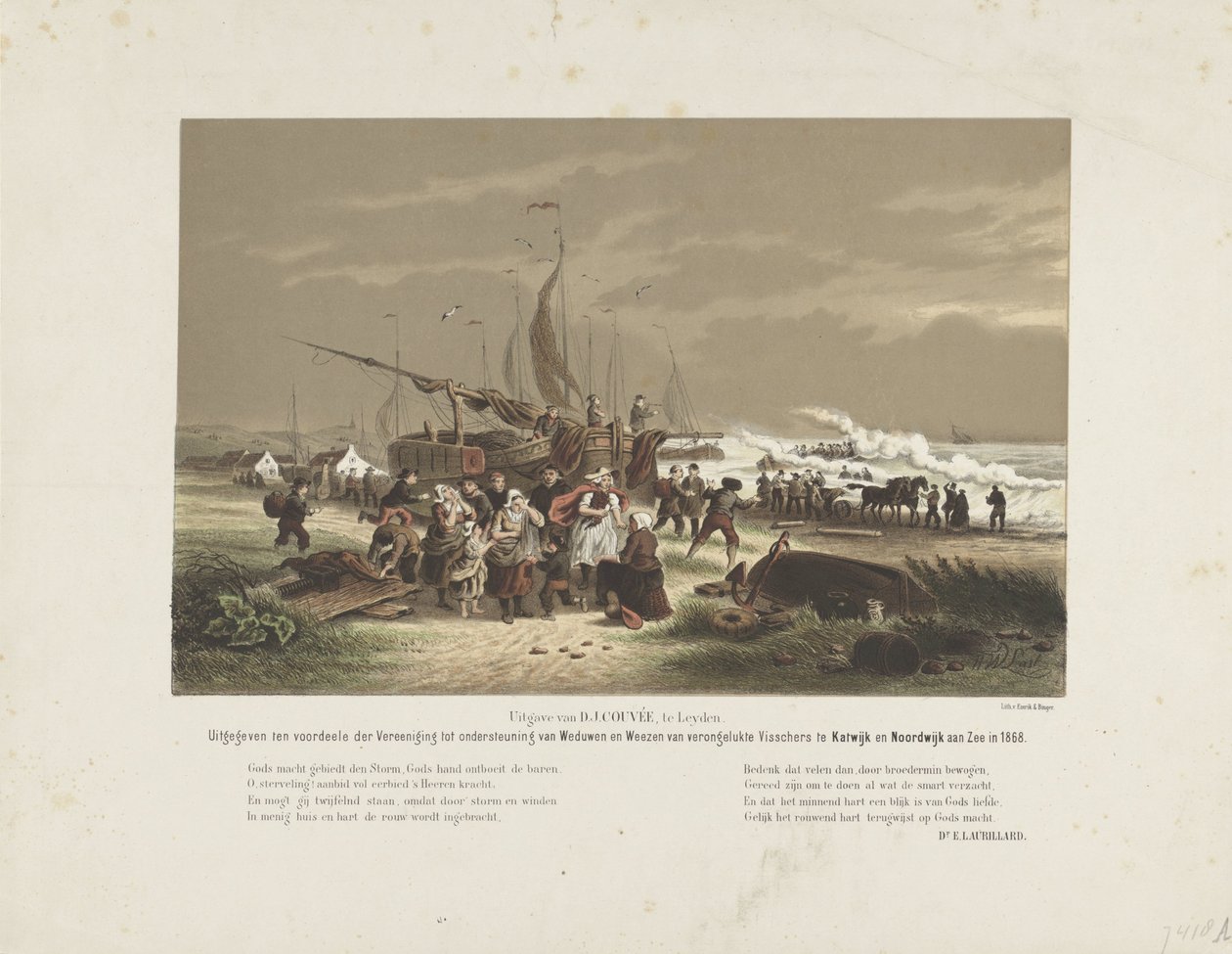 Yas tutan balıkçı eşlerinin olduğu sahil sahnesi, 1868 by Hendrik Wilhelmus Last
