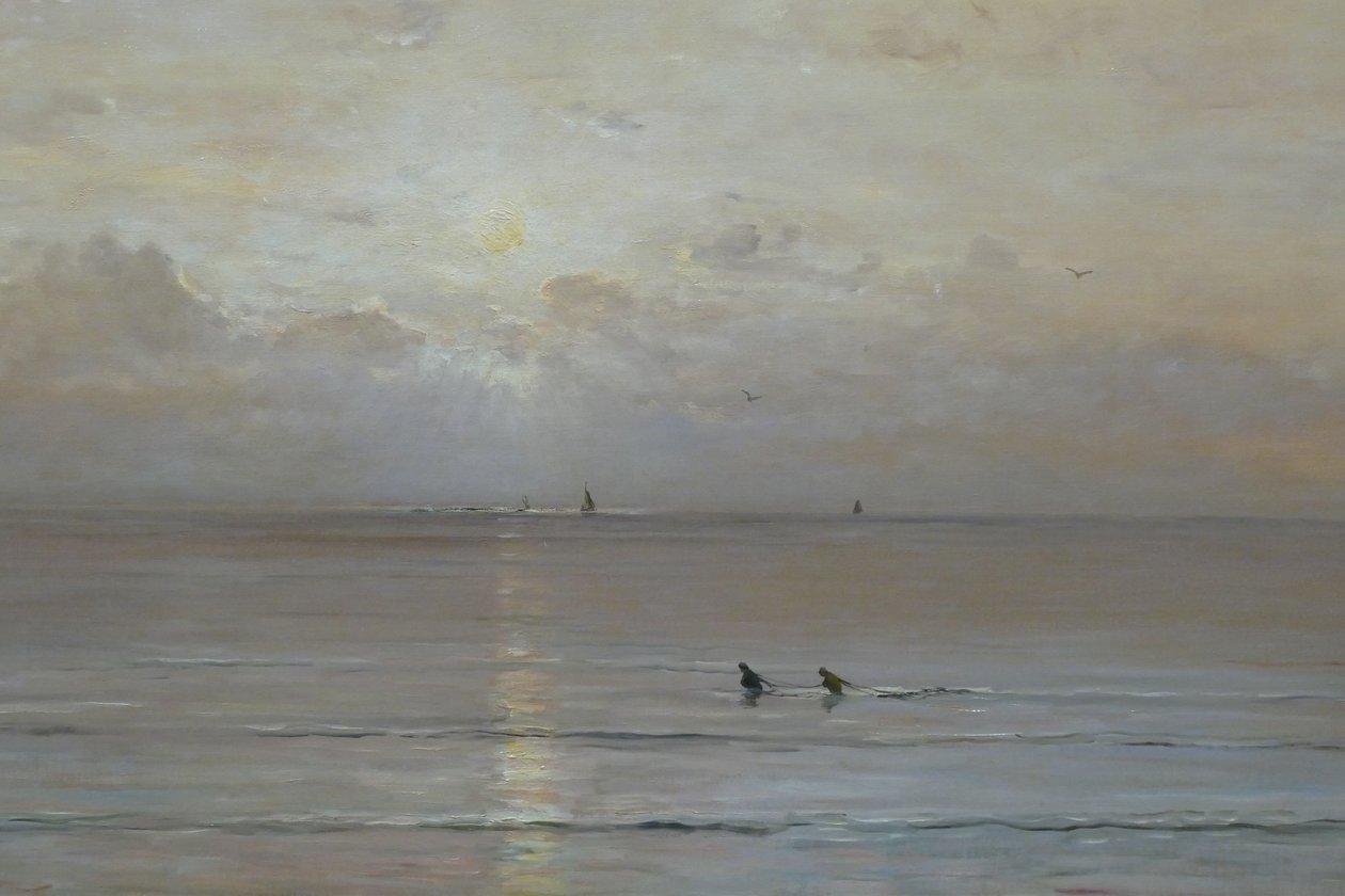 Felemenkçe: Karides balıkçıları ile gün batımı by Hendrik Willem Mesdag