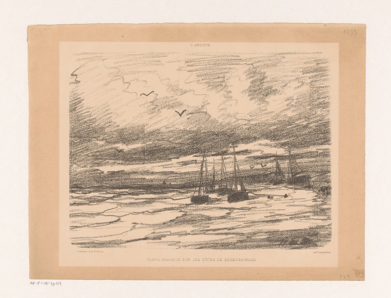 Scheveningen kıyılarında fırtınalı hava Temps orageux sur les côtes de Scheveningue (nesne üzerindeki başlık) by Hendrik Willem Mesdag