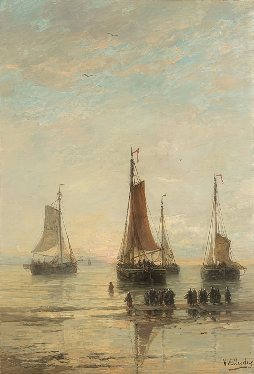Demirli gemiler, Scheveningen. 1860-89 by Hendrik Willem Mesdag
