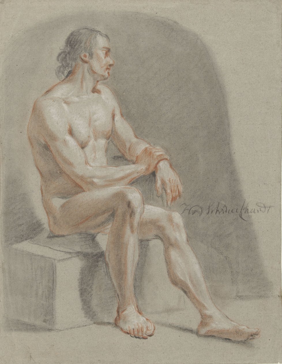 Erkek çıplak, oturuyor, sağa dönük by Hendrik Willem Schweickhardt