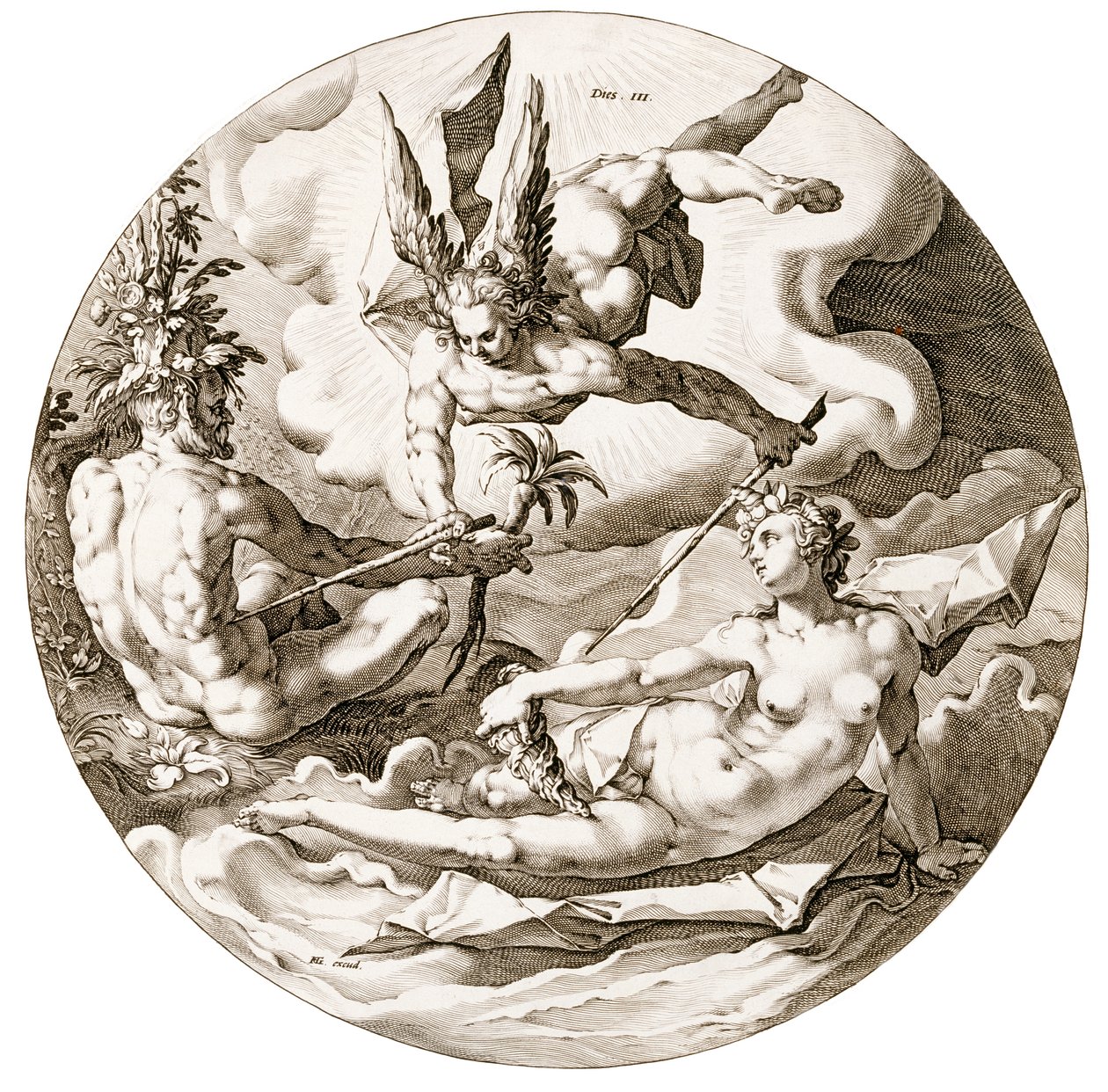 Gün III, Suların Ayrılığı, Yaratılışın Altı Günü serisinden, 1589 by Hendrik after Goltzius