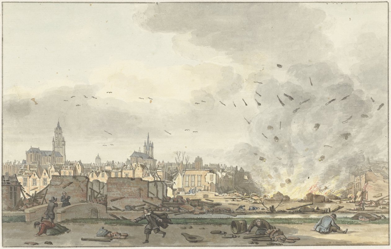 Kruithuis'in Delft'teki patlaması, 12 Ekim 1654 by Hendrik de Winter (signed by artist)