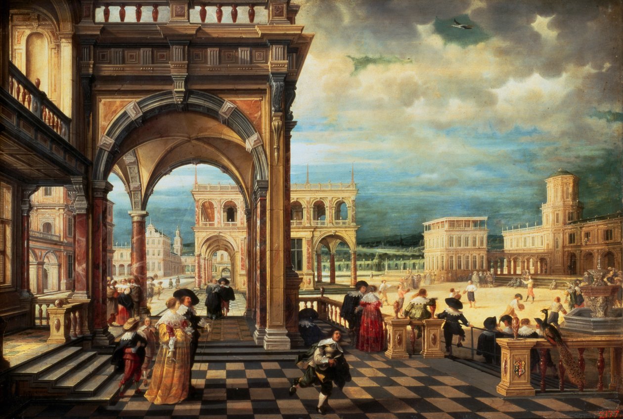 İtalyan Sarayı, 1623 (bakır üzerine yağlı boya) by Hendrik the Younger Steenwyck