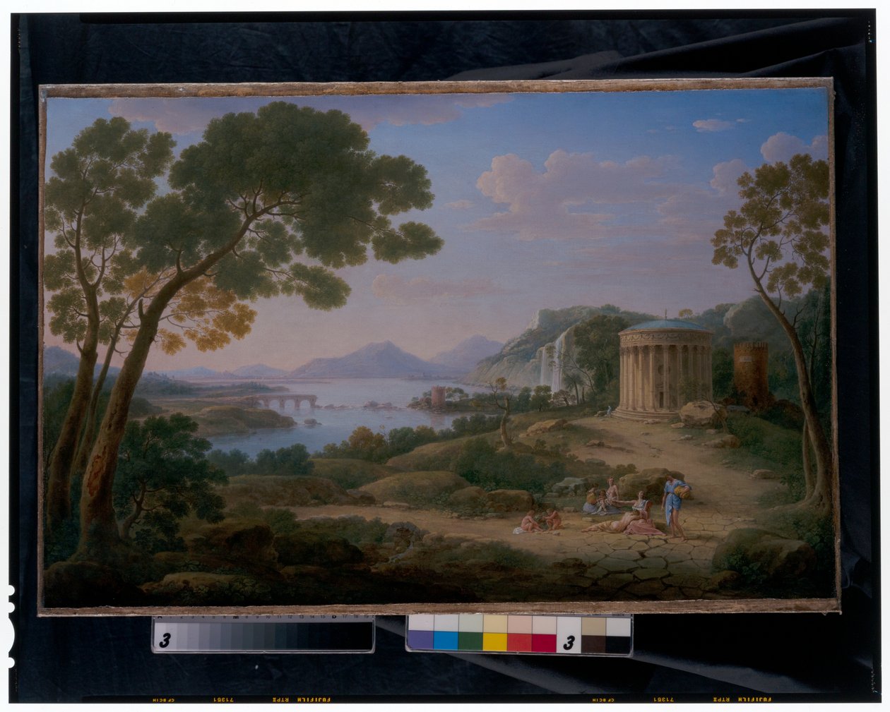 Bir Tempietto'nun Önünde Oturan Figürlerin Bulunduğu Kapsamlı Bir Klasik Manzara by Hendrik van Lint