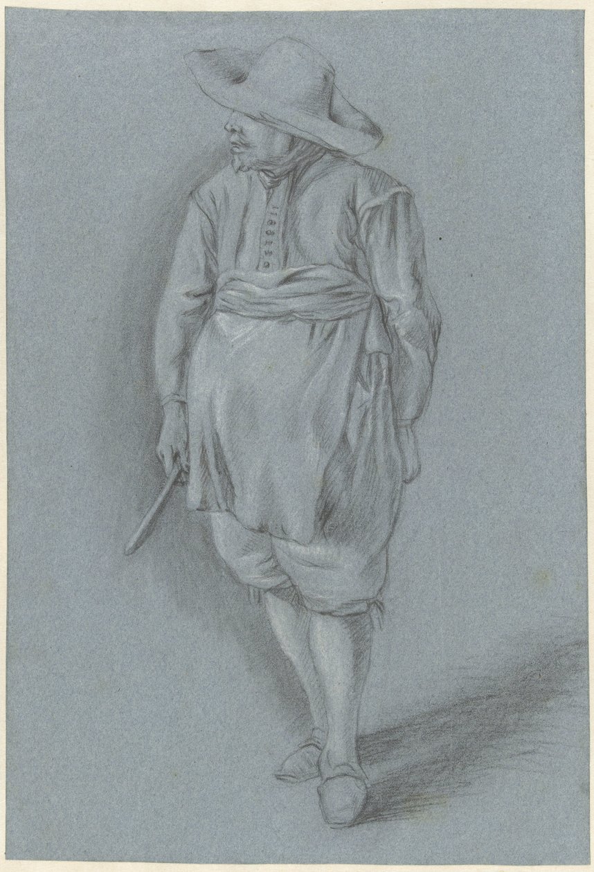 Şapka, önlük ve bıçak ile 17. yüzyıl elbiseli adam by Hendrik van Velthoven (attributed to)