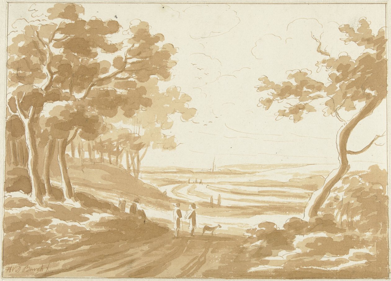 İnsanların yürüdüğü bir patika ile manzara by Hendrik van der Burgh