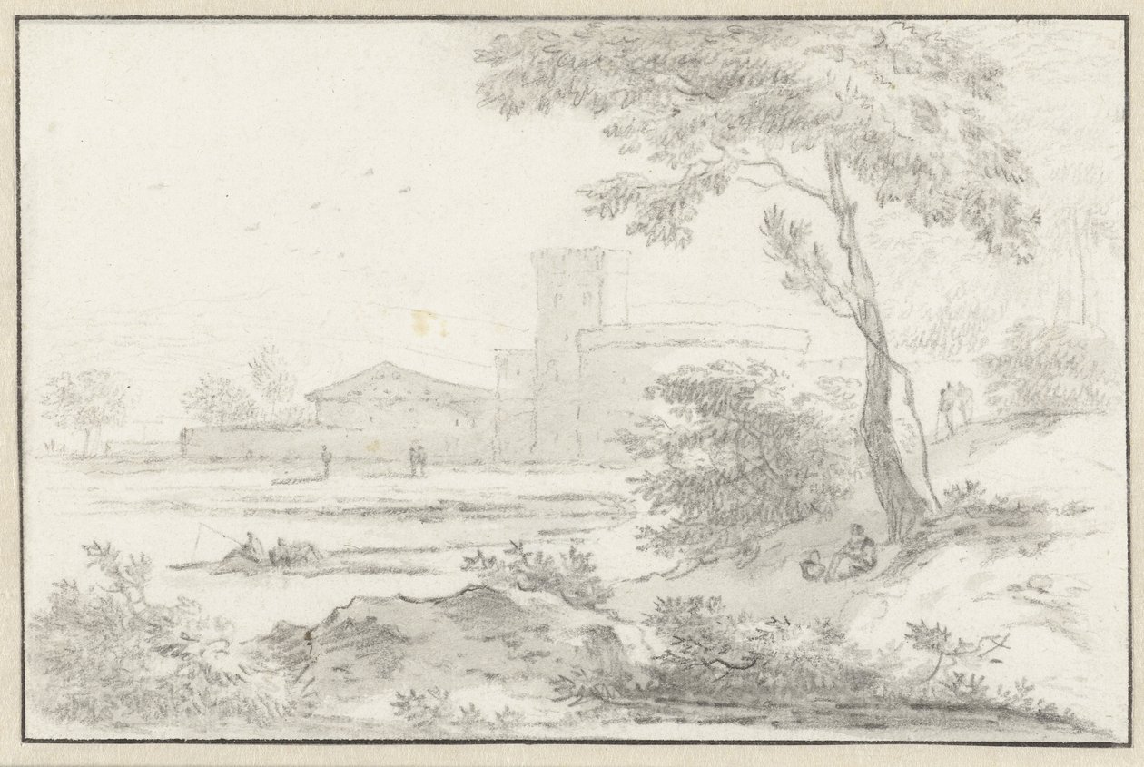 Arka Planda Müstahkem Bina ile İtalyan Manzarası by Hendrik van der Straaten