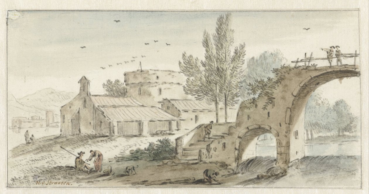 Taş Köprülü İtalyan Manzarası by Hendrik van der Straaten