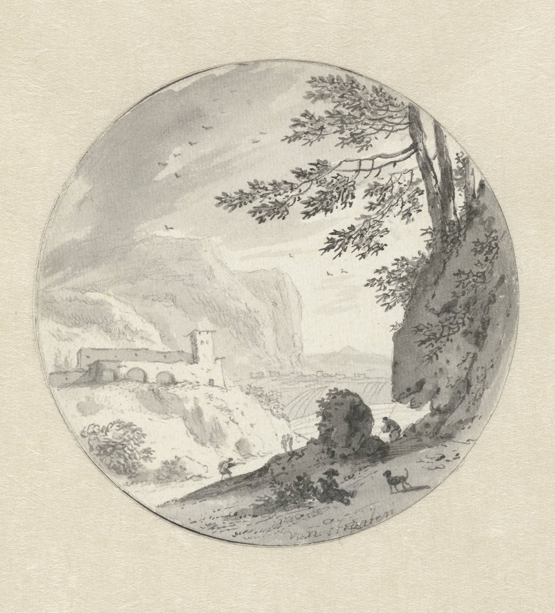 Bir Vadi üzerinde bir Manastır ile İtalyan Dağ Manzarası by Hendrik van der Straaten