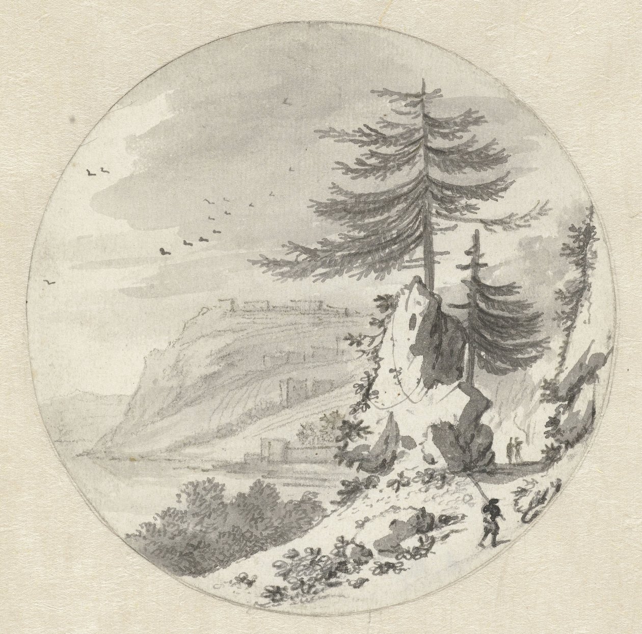 Büyük Köknar Ağacı ile Dağlık Sahil Manzarası by Hendrik van der Straaten