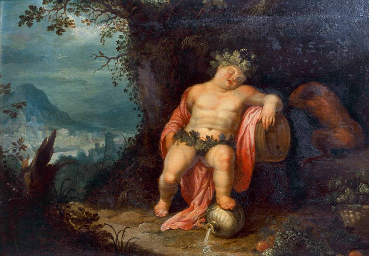 Bacchus Uyurken (tuval üzerine yağlıboya) by Hendrik van the Elder Balen