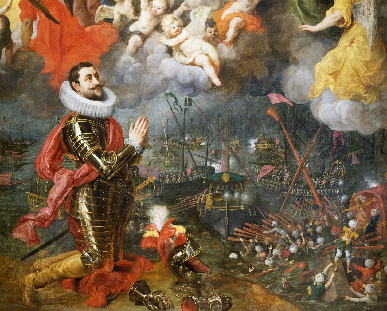 Don Alvaro de Bazan, 1580'de Türklere karşı kazandığı zaferin ardından şükranlarını sunarken, Hendrick van Balen'in tablosu (1575-1632) by Hendrik van the Elder Balen