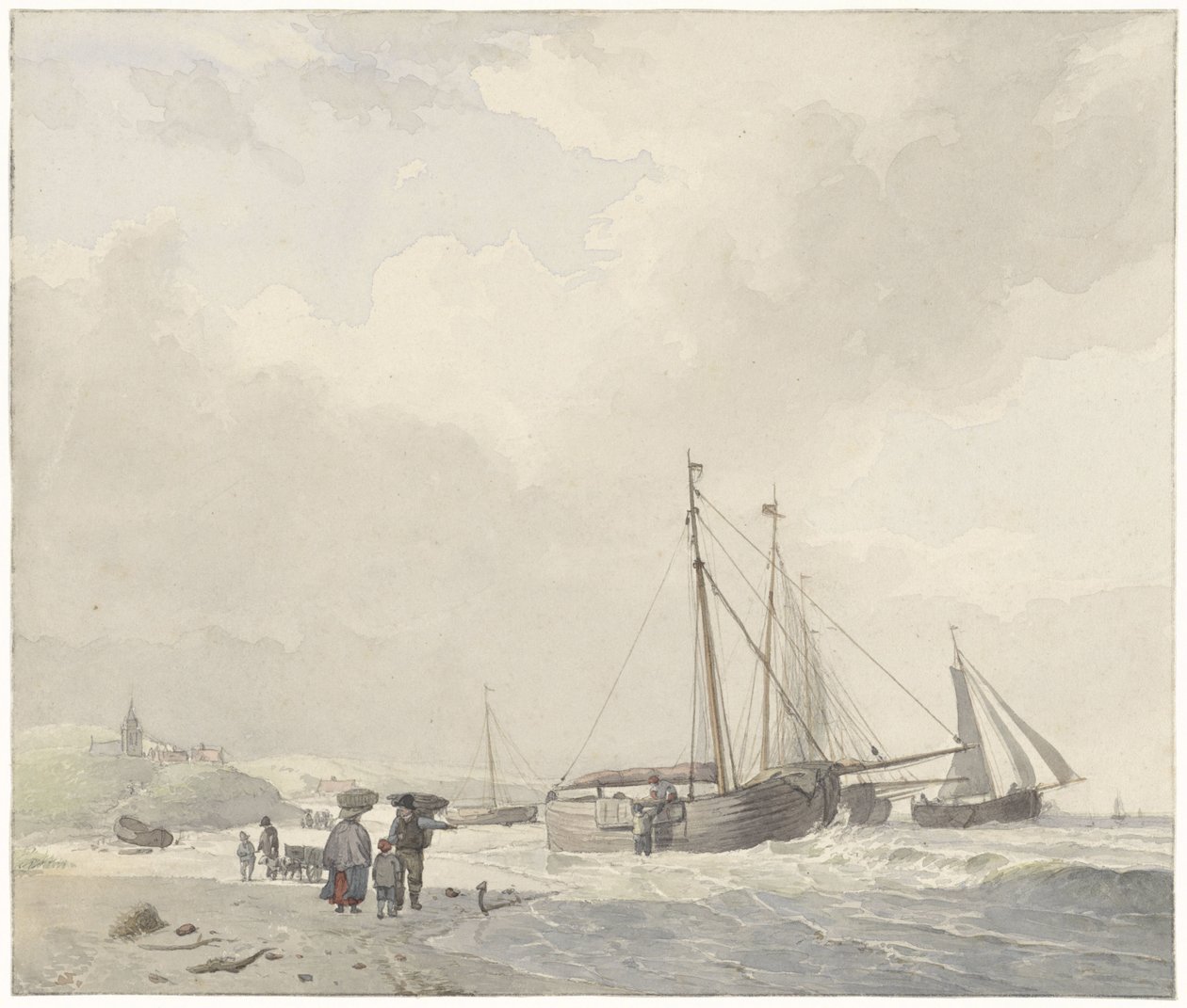 Scheveningen'de plaj manzarası by Hendrikus van de Sande Bakhuyzen
