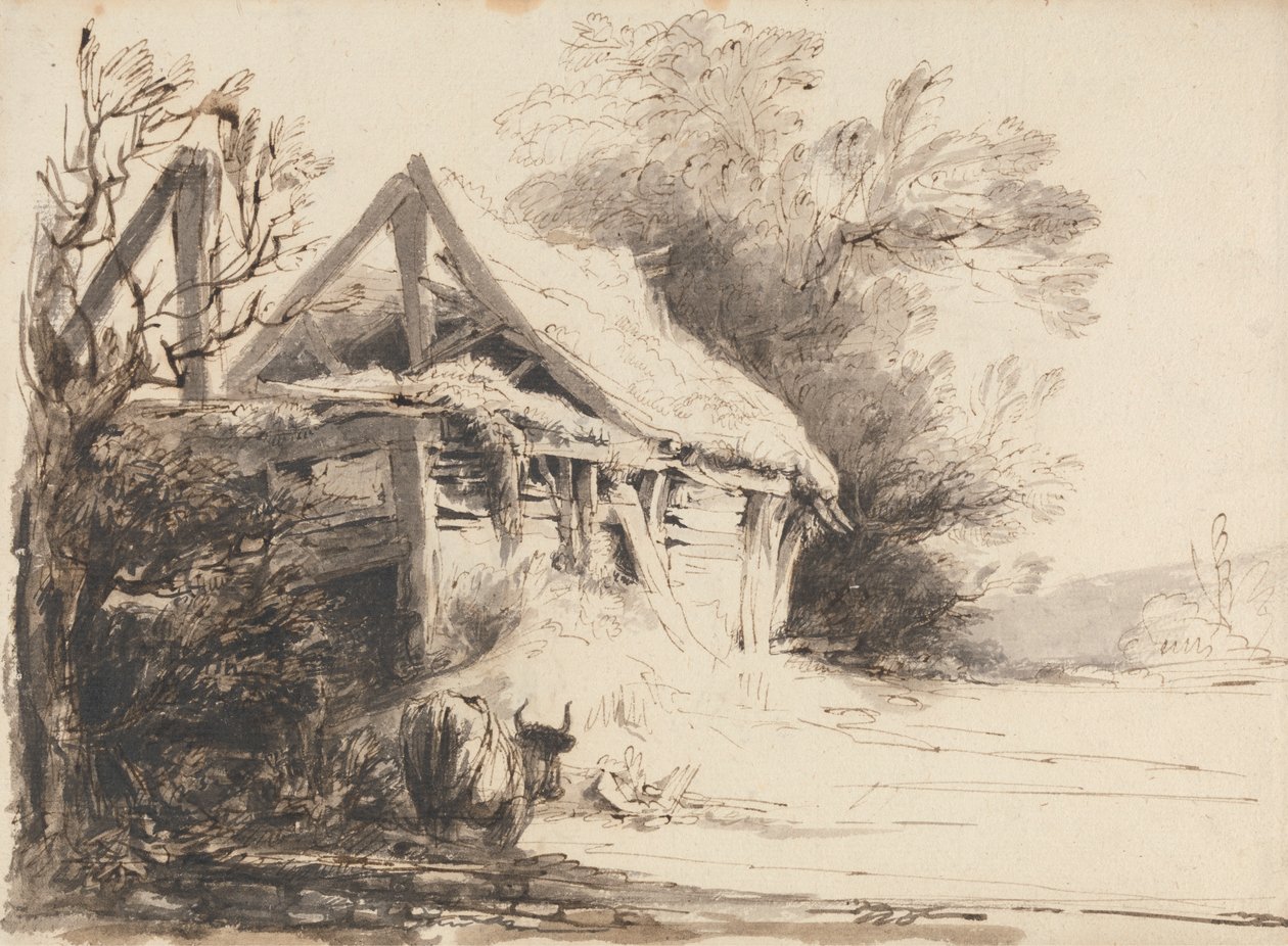 Eski Bir Ahır, Ağaçlar ve İnek by Heneage Finch fourth Earl of Aylesford