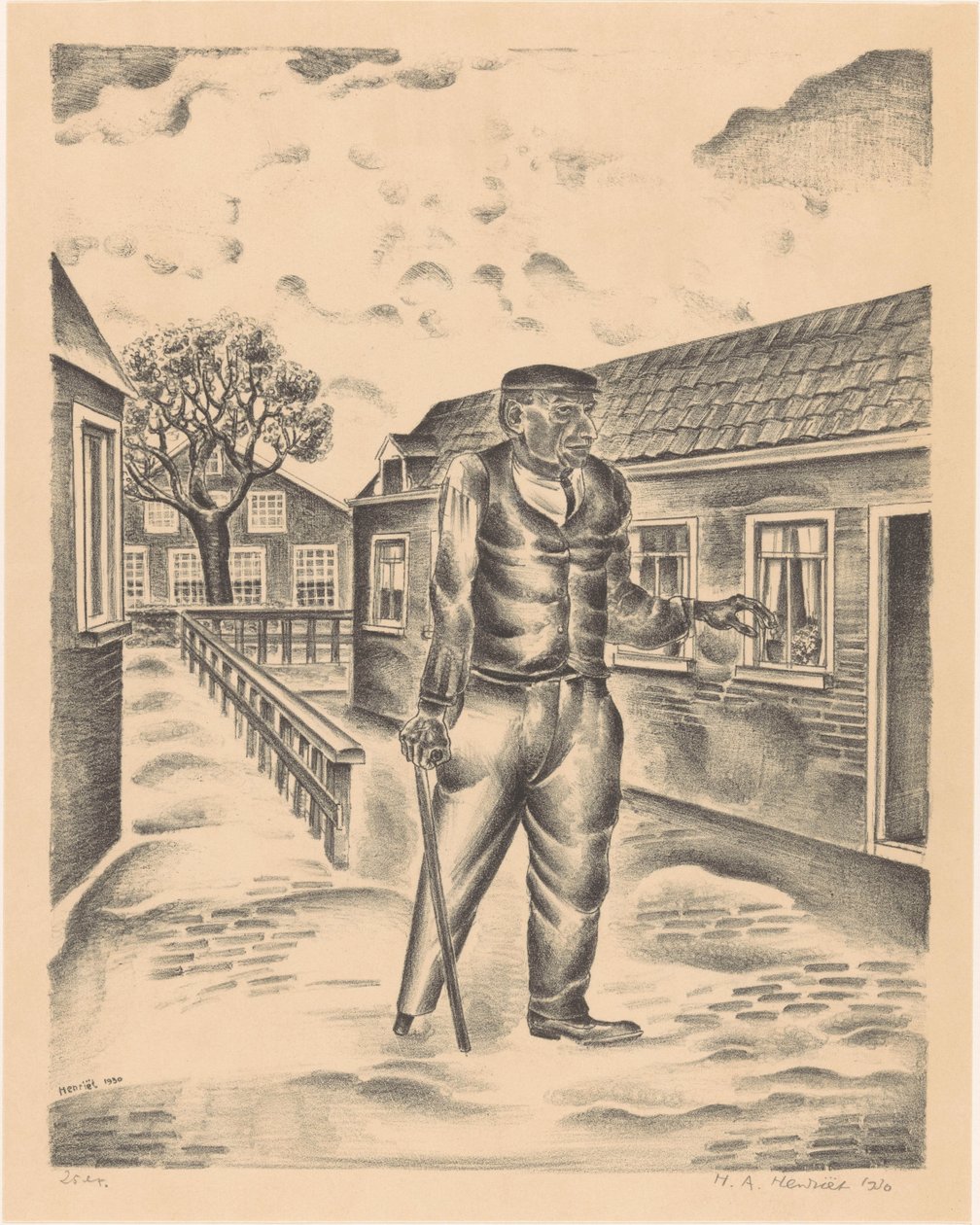 Tahta bacak ve baston olan adam by Henk Henriët (signed by artist)
