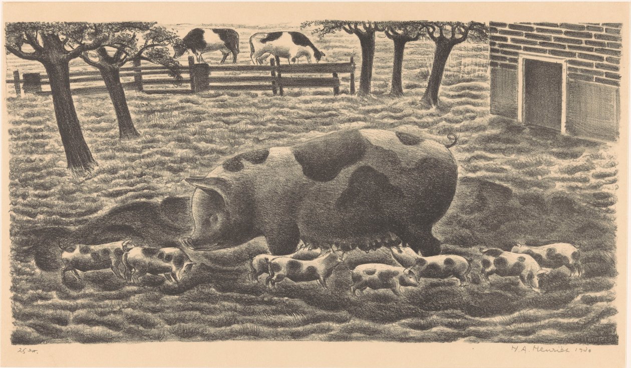 Sekiz domuz yavrusu ile ekmek by Henk Henriët (signed by artist)