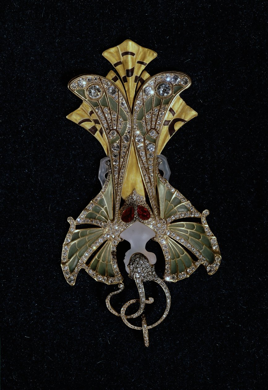 'Sylvia' başlıklı Art Nouveau kolye, 1900 (altın, emaye ve değerli taşlar) by Henri and Paul Vever
