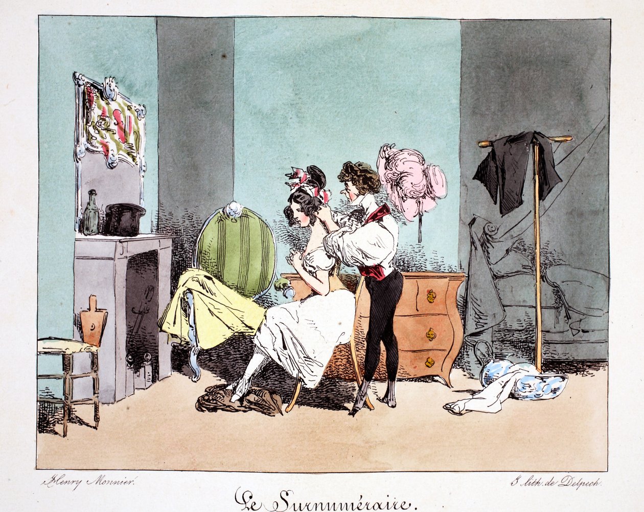 Le Surnumeraire, c.1828 (el boyaması taş) by Henri Bonaventure Monnier