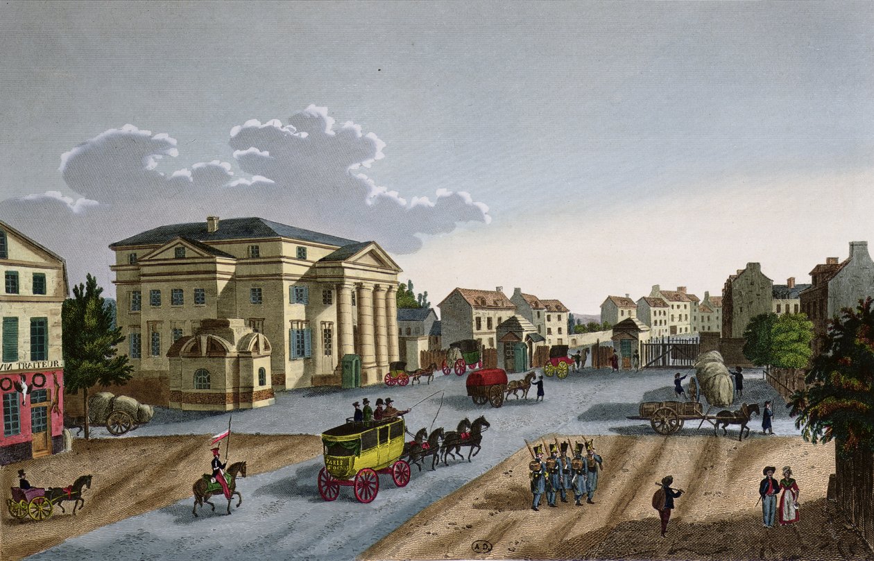 Barriere Saint Denis, c.1815-20 (renkli gravür) by Henri Courvoisier Voisin