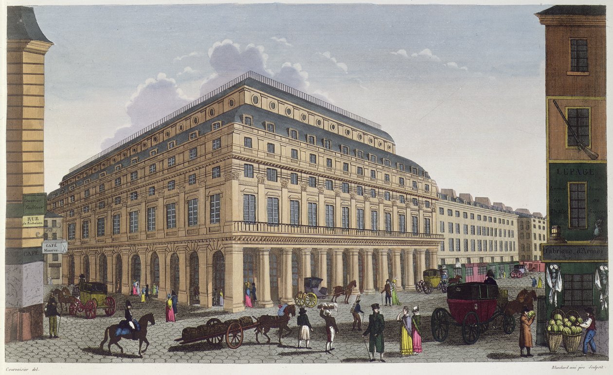 Le Theatre Française (Komedi Française) c.1815-20 (renkli gravür) by Henri Courvoisier Voisin