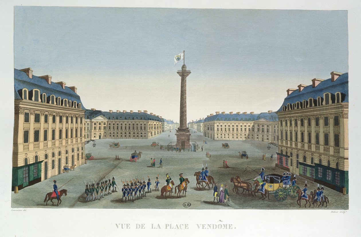 The Place Vendome, c.1815-20 (renkli gravür) by Henri Courvoisier Voisin