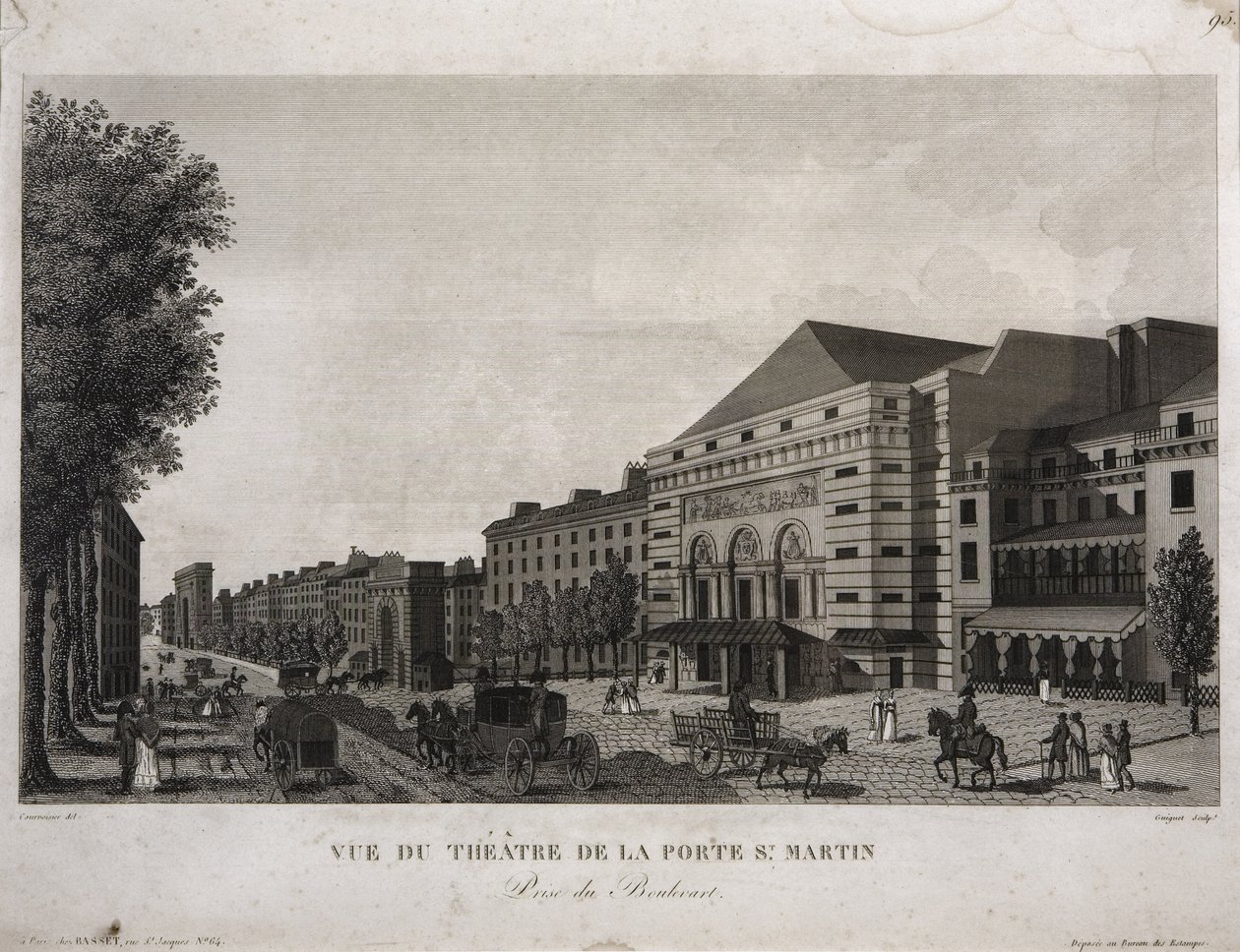 Porte St. Martin Tiyatrosu, Boulevard Montmartre, Paris, Guiguet tarafından oyulmuş, c.1810 by Henri Courvoisier Voisin