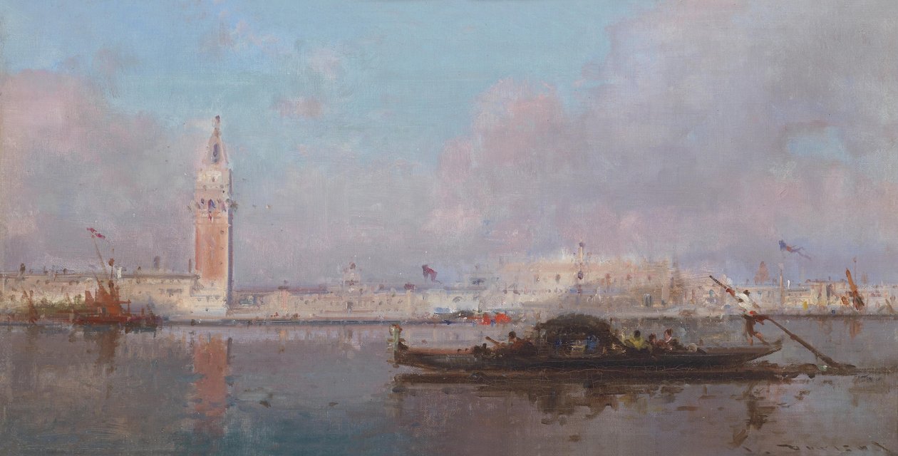S. Giorgio Maggiore Venedik önünde gondol by Henri Duvieux