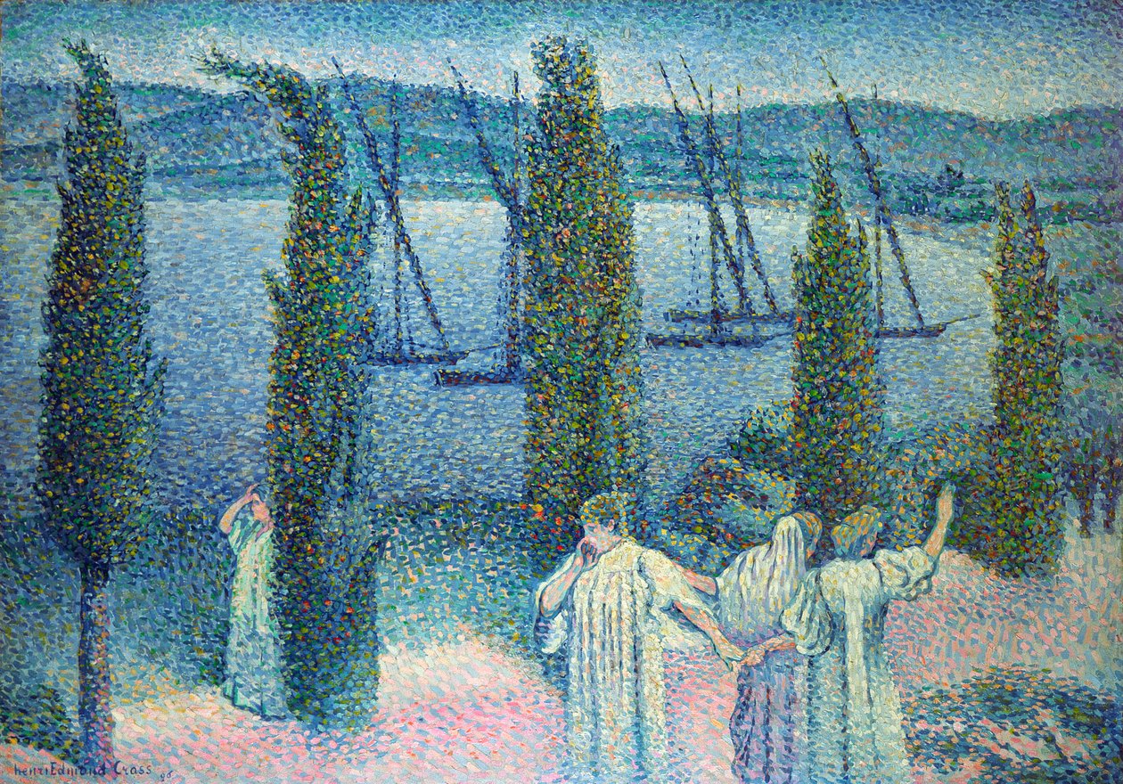 Selvi Ağaçları ile Sahil Manzarası, 1896 by Henri Edmond Cross