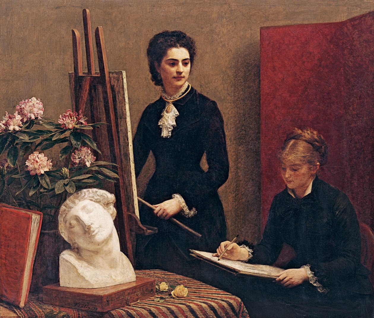 Atölyede çizim dersi by Ignace Henri Jean Fantin Latour