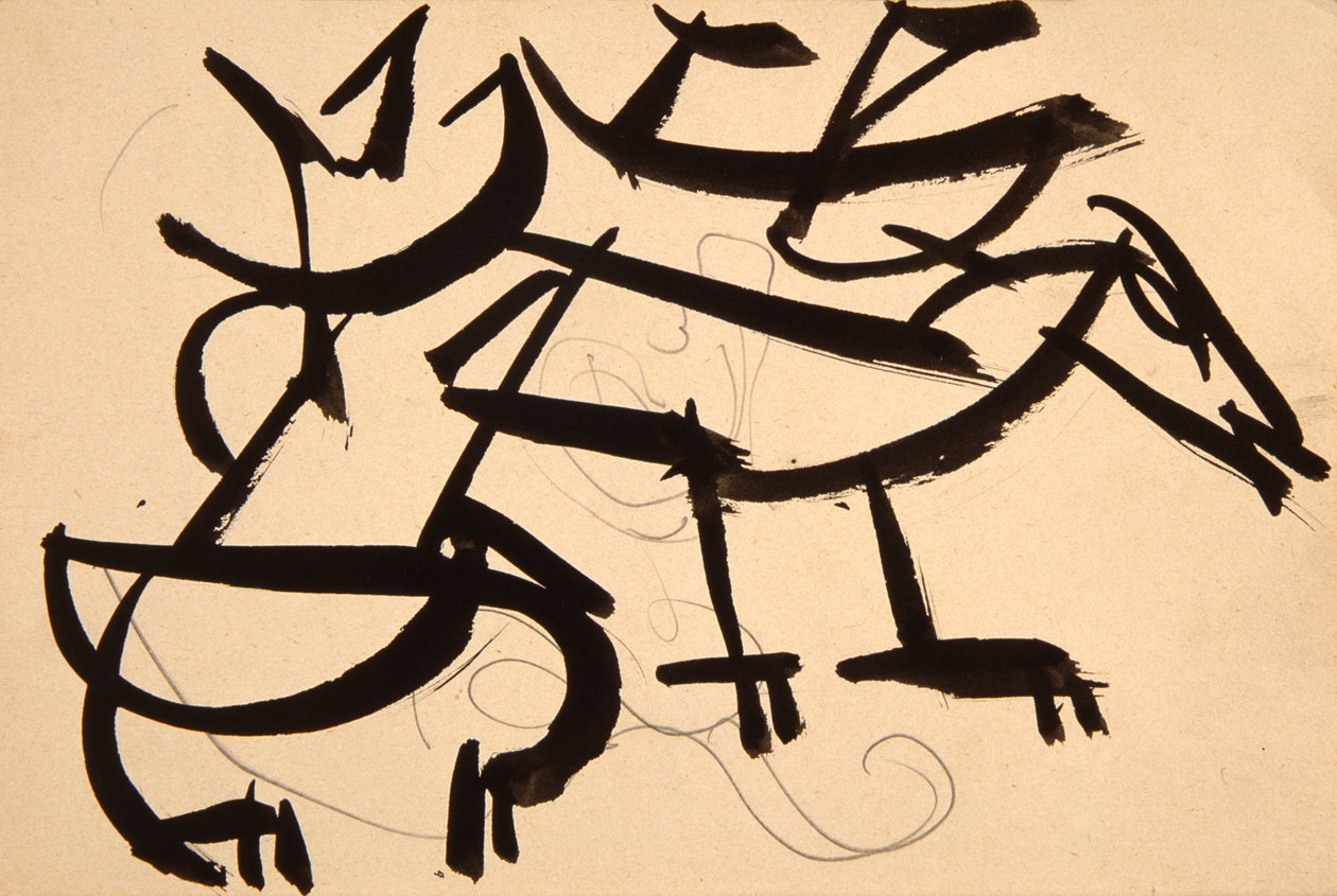 Köpeğe saldıran kedi, 1913 (kağıt üzerine siyah yıkama ve mürekkep) by Henri Gaudier Brzeska