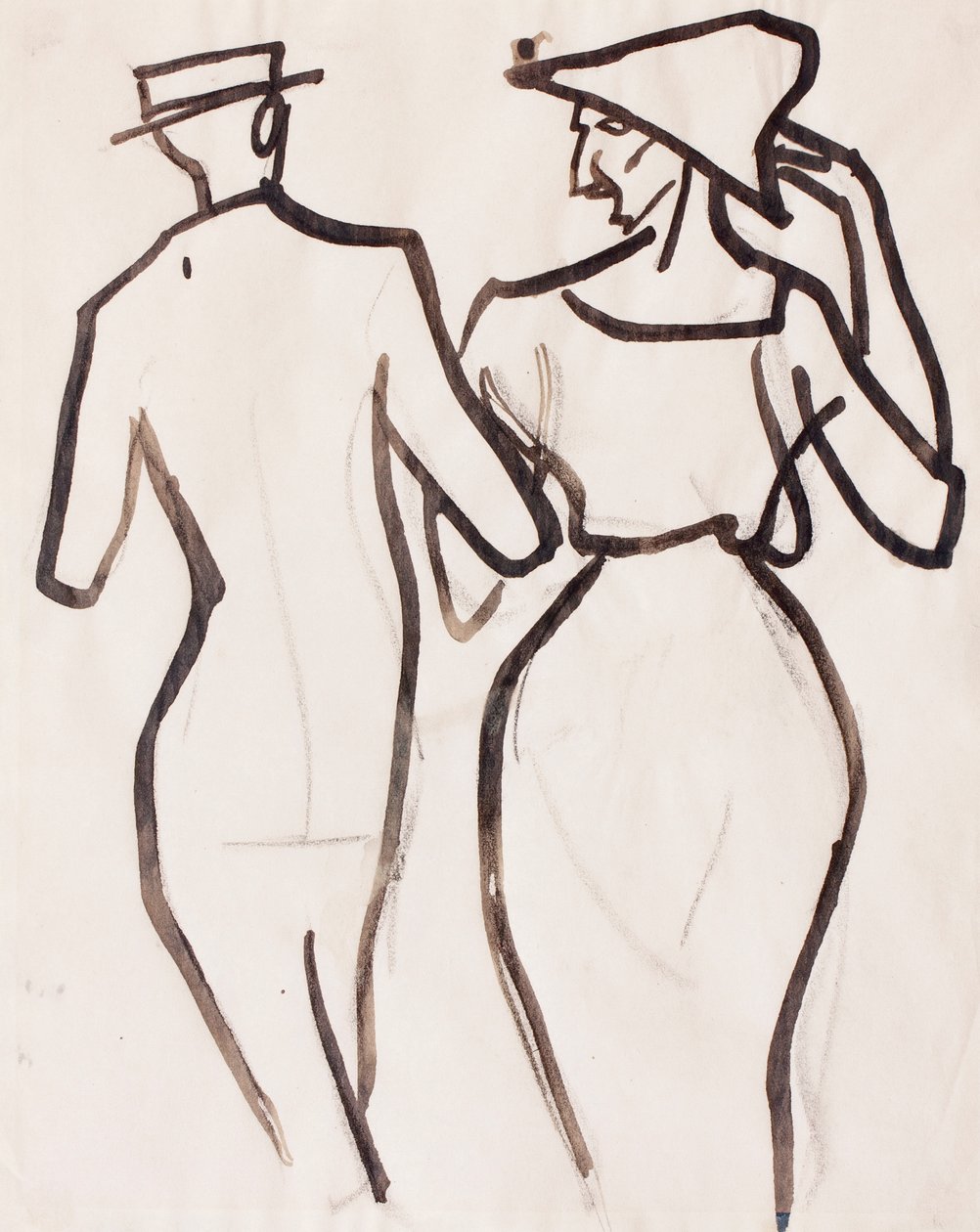 Çift Yürüyüş (tebeşir, fırça ve kağıt üzerine mürekkep) by Henri Gaudier Brzeska