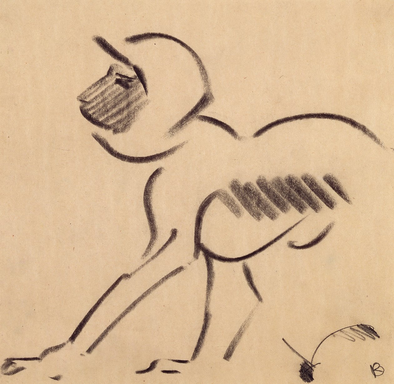 Crouching Monkey, c.1912-13 (gri dokuma kağıt üzerine siyah kömür) by Henri Gaudier Brzeska